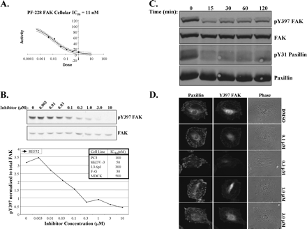 Inhibition of cellular FAK Tyr397 phosphorylation by PF-228. J Biol Chem. 2007 May 18;282(20):14845-52.