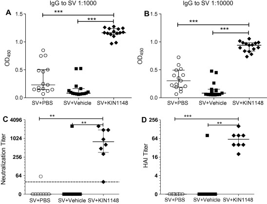 Prime-boost immunization with vaccine plus KIN1148 induces a strong humoral response. Vaccine. 2017 Apr 4;35(15):1964-1971.